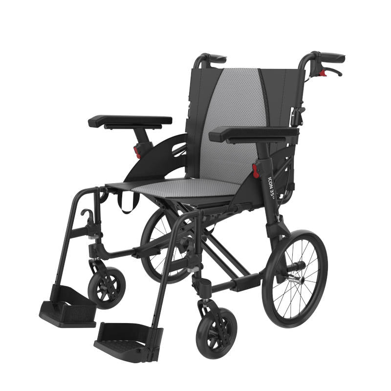 Rehasense ICON 35 LX Transport Transit Wheelchair 14" Rear Wheel Aluminium PU Wheel Adjustable Armrest