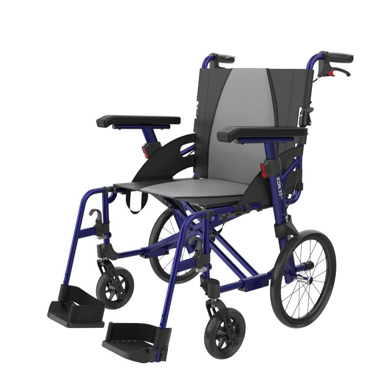 Rehasense ICON 35 LX Transport Transit Wheelchair 14" Rear Wheel Aluminium PU Wheel Adjustable Armrest