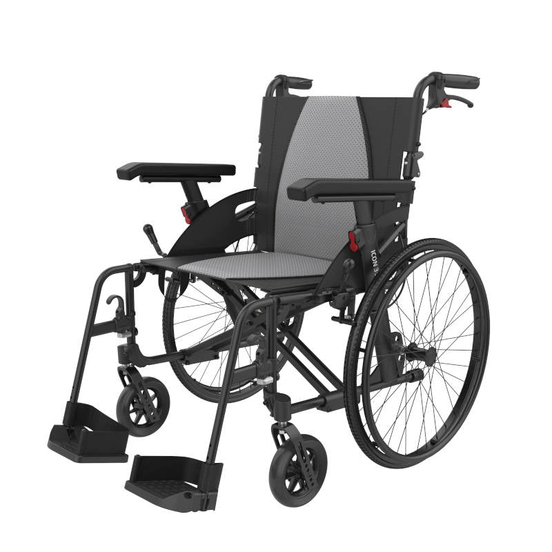 Rehasense ICON 35 LX Transport Self Propelled Wheelchair 22 inch rear wheel Aluminium PU Wheel Adjustable Armrest