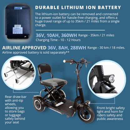 Betty & Bertie Lupin Manual Folding Mobility Scooter Ultra Light Weight Collapsible 100kg Capacity