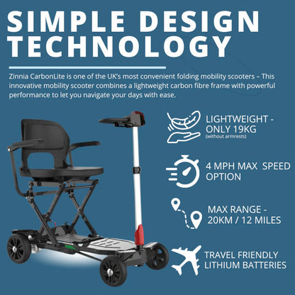 Betty & Bertie Zinnia CarbonLite Manual Folding Mobility Scooter Ultra Light Collapsible 140kg Capacity