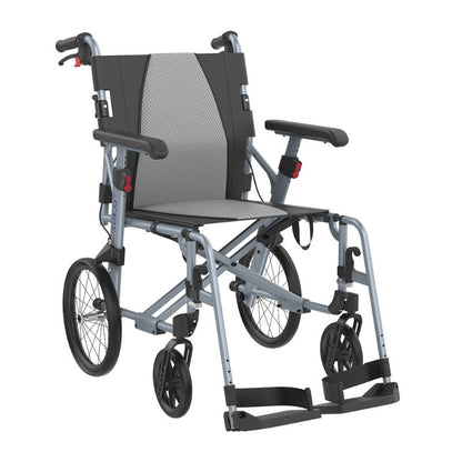 Rehasense ICON 35 LX Transport Transit Wheelchair 14" Rear Wheel Aluminium PU Wheel Adjustable Armrest