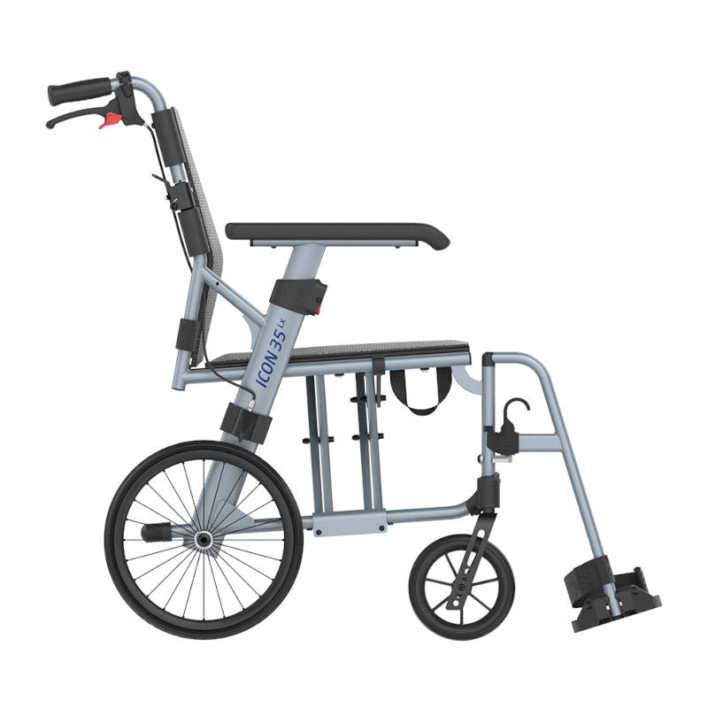 Rehasense ICON 35 LX Transport Transit Wheelchair 14" Rear Wheel Aluminium PU Wheel Adjustable Armrest